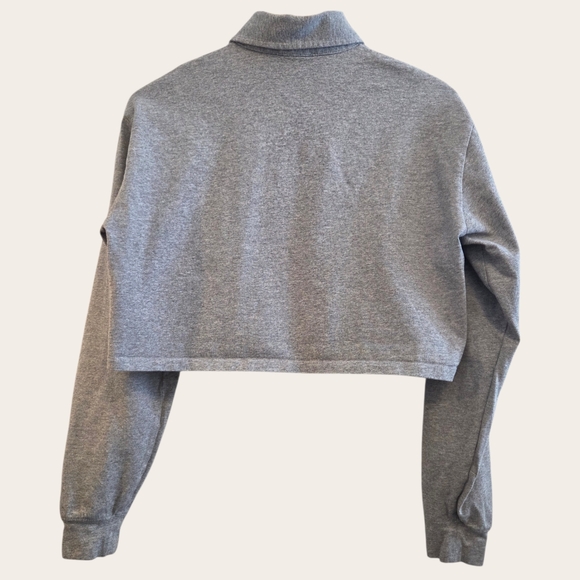 Sunday Best Cropped Long Sleeve Polo Top XS Grey Cotton Collared Shirt - Picture 4 of 6